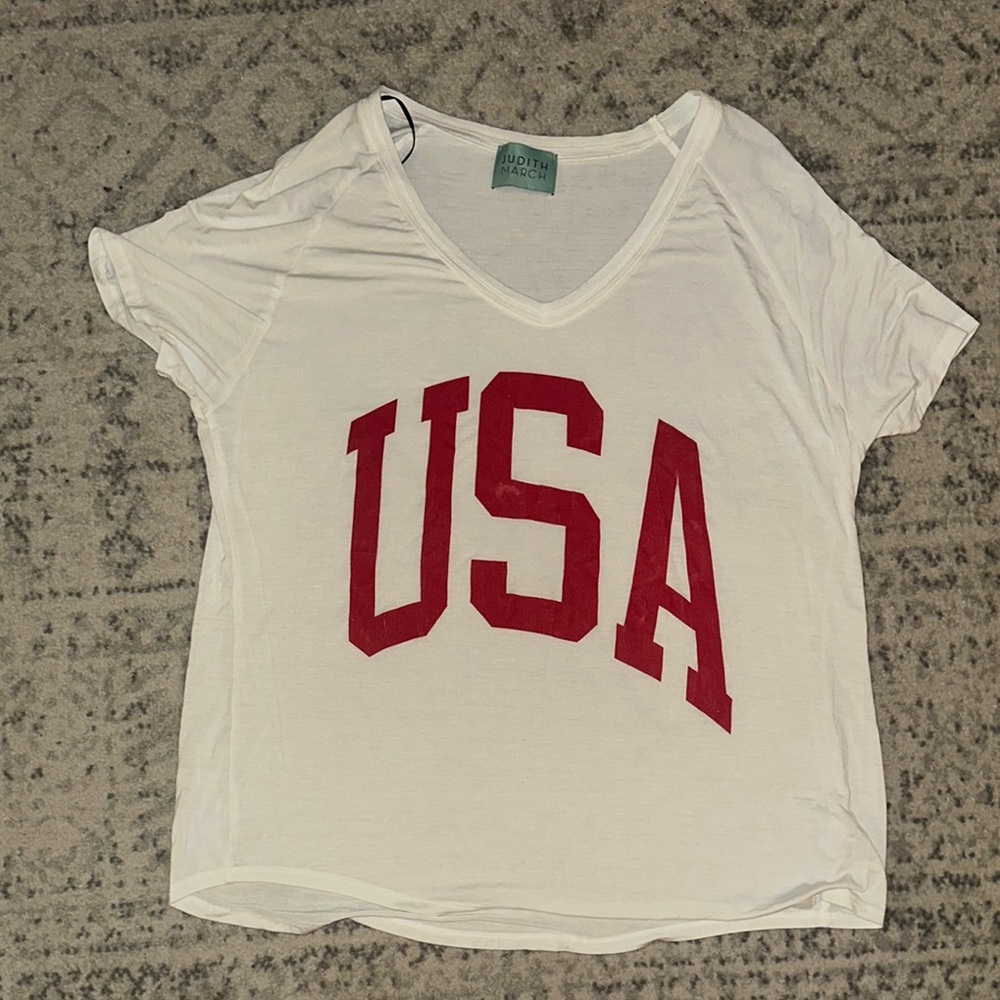 Judith March Oversized White Patriotic USA Relaxed Graphic Short Sleeve Tee